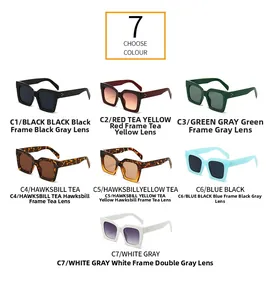 Matrix display of seven color variations for oversized retro square rivet sunglasses