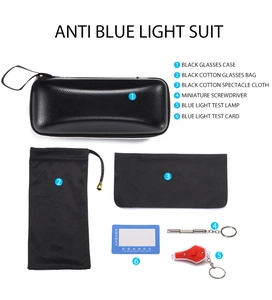 Complete anti-blue light glasses accessory set with leather case, pouch and testing tools