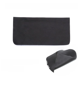 Detail showing high-quality black cotton eyewear cleaning cloth with size 160mm x 157mm