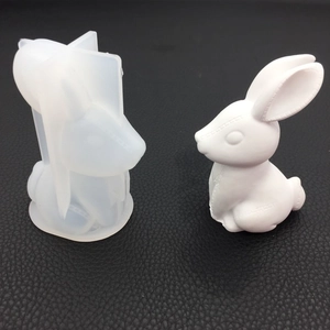 Detail view of 3D rabbit silicone mold with stitched texture for resin casting crafts
