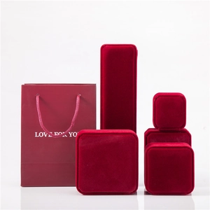 Luxurious red velvet jewelry gift boxes set with matching paper bag and LOVE FOR YOU text