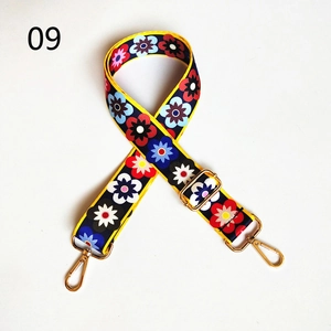 Floral print wide adjustable shoulder strap for crossbody bags with gold metal hooks