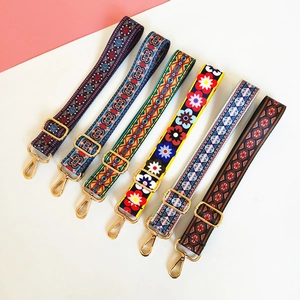 Adjustable ethnic style wide woven shoulder straps with vintage geometric patterns