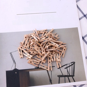 Close-up of mini natural wood clips scattered on a magazine for home decor and stationery