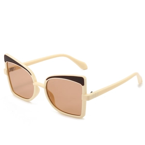 Fashionable butterfly frame sunglasses in beige with brown tortoiseshell top accents