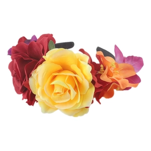 Floral bridal headband with colorful artificial roses for weddings and parties