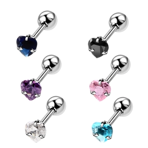 Set di orecchini a cuore in zircone e acciaio inossidabile in sei colori vivaci