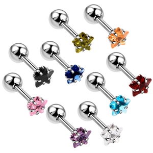Star shaped stainless steel stud earrings set with multi-color cubic zirconia