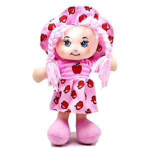 Cute pink plush doll with apple prints and braided hair for girls' gift