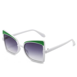 Modern white butterfly oversized sunglasses with green accents and purple gradient lenses