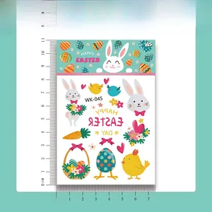 Easter temporary tattoo sheet with colorful bunny and egg patterns, size 11x7.5cm
