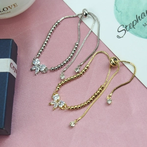 Adjustable zircon butterfly bracelets in gold and silver finish with sliding clasp