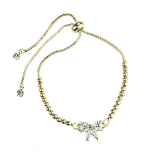 Adjustable gold bracelet featuring a sparkling cubic zirconia butterfly charm and bead chain