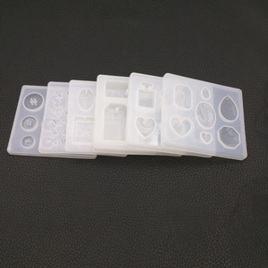 6-piece DIY silicone resin mold set featuring button, heart, and teardrop shapes