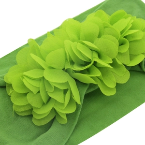 Lime green nylon baby headband with double chiffon floral decorations for infants