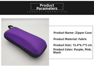 Macro detail of purple diamond texture fabric eyewear case with size 15.4x6.7x5cm