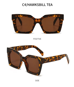 Macro detail of tortoiseshell PC sunglasses featuring three silver studs and tea lenses