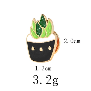 Detail view of enamel succulent plant brooch with size labels 2.0cm height and 1.3cm width