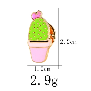 Detailed size specifications of a green cactus enamel pin with pink pot and gold edges