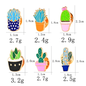 Set of six creative enamel cactus brooches with precise dimensions and weights