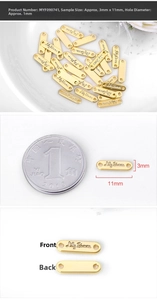Detail of 3mm x 11mm golden metal coin pendant with Lily Brown engraving and double holes