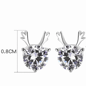 Close-up of reindeer antler stud earrings with large round zircon measuring 0.8 cm