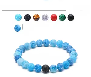 Détails d'agate bleue de 8mm et pierre de lave noire avec guide des tailles