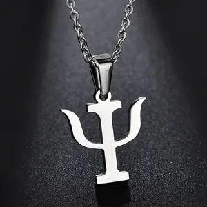 Collier symbole PSI en acier inoxydable poli avec finition argentée sur chaîne en O
