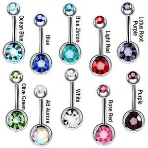 Stainless Steel Navel Piercing Jewelry Double Cubic Zirconia Curved Barbell Belly Button Ring For Women