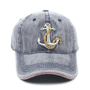Vintage washed baseball cap featuring a premium anchor embroidery with naval motif