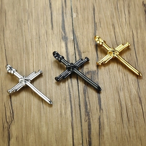Titanium steel cross pendant necklace in silver, gold, and black nail-inspired design