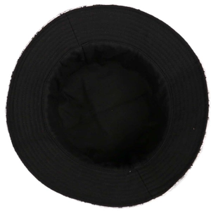 Reversible black and white patterned bucket hat with solid black inner lining