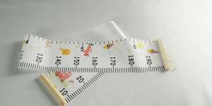 Detail of canvas height chart for kids featuring colorful planes and rockets