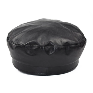 Modern black PU leather baker boy hat with stylish chain accent and patchwork design