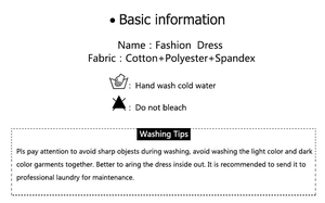 Detail of fashion dress fabric composition with cotton polyester spandex washing care tips