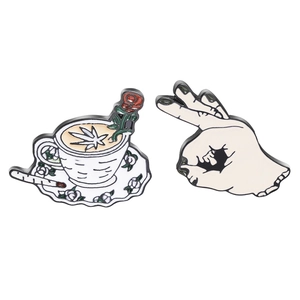 Punk Alloy Enamel Pin Rose Coffee Cup And OK Hand Gesture Fun Brooch Badge Accessory For Jackets Bags Men Women Jewelry