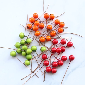 Artificial Berries Wood Chip Eco Friendly Glue Glossy Finish Bendable Wire Stem Christmas Home Floral DIY Decoration
