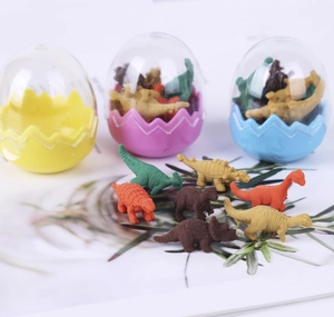 Dinosaur Egg Eraser Cartoon Animal Shape Rubber Erasers With Plastic Shell Stationery Student School Party Favor Kids Gift