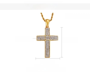 Spécifications détaillées de taille pour le collier croix hip hop plaqué or et zircons