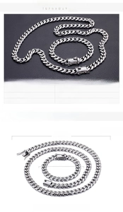 Detailed view of 15mm wide stainless steel Cuban curb chain necklace and bracelet set