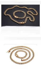Detailed size specifications for 18K gold plated Cuban chain necklace and bracelet set