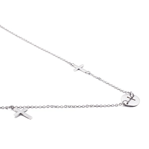 Minimalist silver titanium steel cross pendant necklace with round cutout charm for women