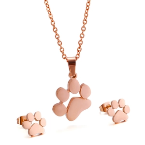 Set di gioielli in acciaio inossidabile oro rosa con collana e orecchini a forma di zampa