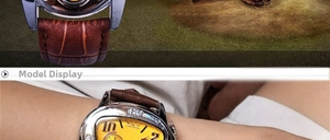 Macro detail of triangle shield watch featuring a yellow dial and brown leather strap