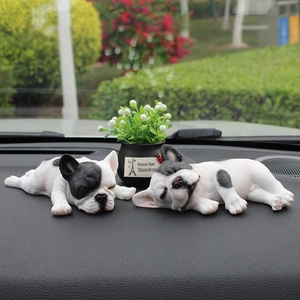 Realistic sleeping French Bulldog car dashboard ornaments in black and grey resin