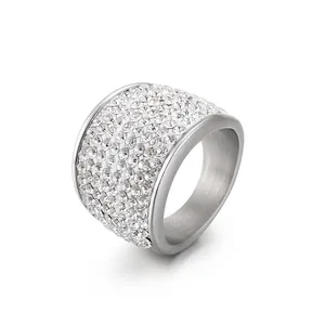 Wide Band Ring Stainless Steel Pavé Cubic Zirconia Geometric Fashionable Accessory Women