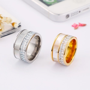 Modern gold and silver rings with rectangular zircon stones and white shell inlay