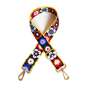 Adjustable wide replacement shoulder strap with vintage floral print and gold metal hooks