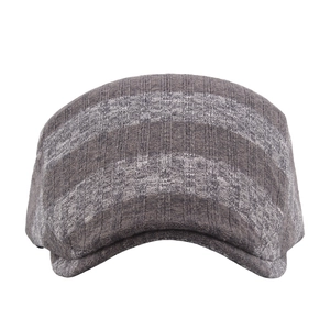 Grey knitted flat cap for men and women with a stylish vertical striped texture