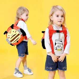 Cute 3D bee toddler backpack in bright orange and yellow with adjustable safety straps